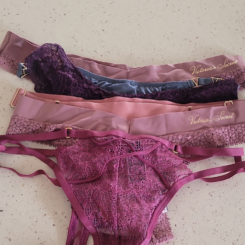 Victoria's Secret Lace Panties Set - Purple, Blue, and Pink